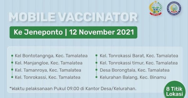 Besok Mobile Vaccinator Layani Warga Jeneponto, Ini Lokasinya!