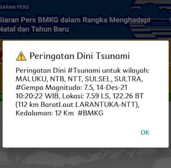Gempa 7,5 Magnitudo, BMKG Keluarkan Peringatan Dini Tsunami di Sejumlah Daerah