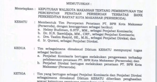 Sah! Ini Nama Direksi dan Dewas Perusda Sementara, Ada Penjabat Baru