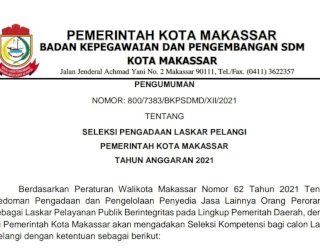 Seleksi Pengadaan Laskar Pelangi Pemkot Makassar Dimulai 20 Desember