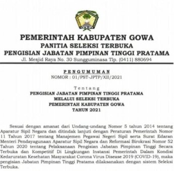 Pemkab Gowa Lelang Lima Jabatan Lowong
