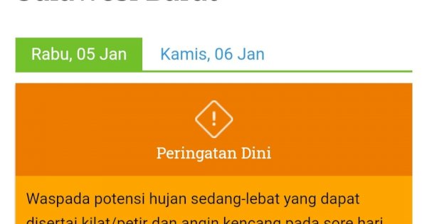 Prakiraan Cuaca Sulawesi Barat 5 Januari, Waspada Hujan Lebat Disertai Angin Kencang