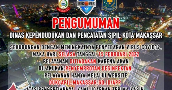 Besok, Pelayanan Adminduk di Disdukcapil Makassar Ditutup