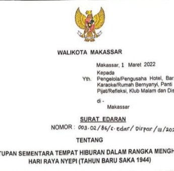 Tempat Hiburan di Makassar Ditutup Selama Nyepi