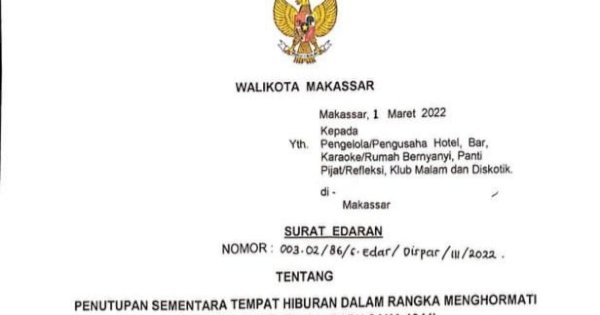 Tempat Hiburan di Makassar Ditutup Selama Nyepi