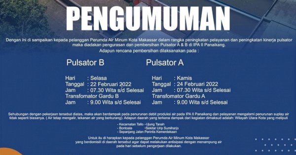 PDAM Bersihkan Pulsator IPA Panaikang, Suplai Air Bersih Menurun di Wilayah Utara Kota