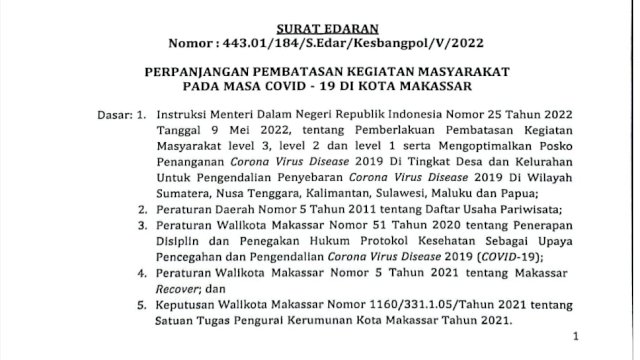 Edaran Wali Kota Makassar terkait perpanjangan PPKM Level III 