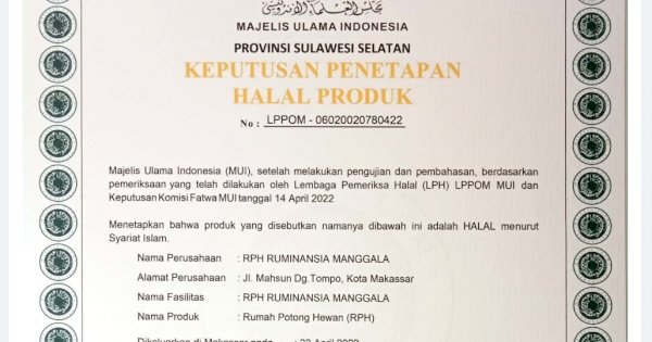 RPH Ruminansia Manggala Milik Pemkot Makassar Kantongi Sertifikat Halal
