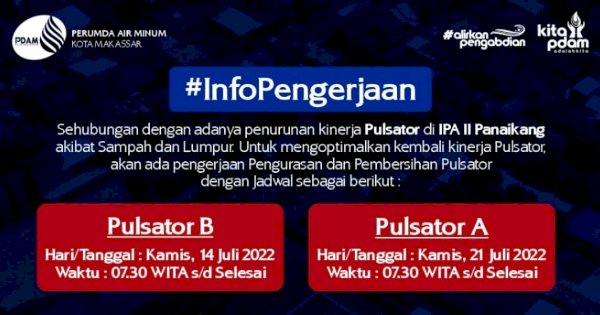 Pengerjaan Pulsator IPA Panaikang, Suplai Air Bersih di Delapan Kecamatan Terganggu