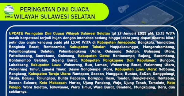 Hujan Deras Disertai Angin Kencang Terjadi di Makassar Hingga Pukul 02.00 Wita