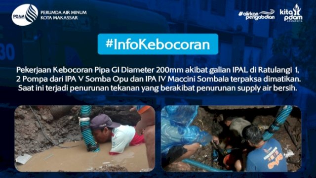 Pipa PDAM Bocor Akibat Galian IPAL, Suplai Air Bersih di Tujuh Kecamatan Terganggu
