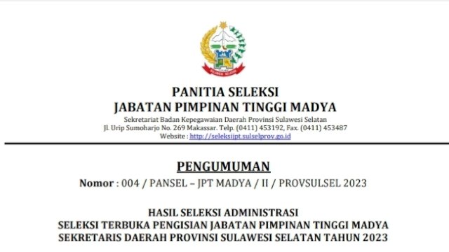 Enam Kepala Dinas Pemprov Sulsel Berebut Kursi Sekprov