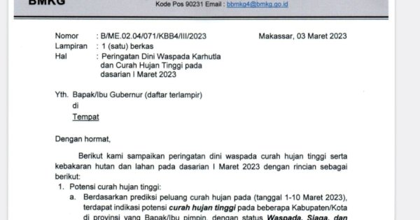 BMKG Kembali Keluarkan Peringatan Dini, Makassar Status Awas Cuaca Buruk