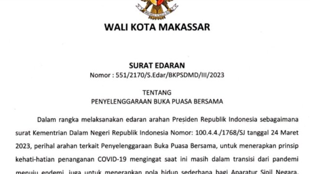 Tindaklanjuti Intruksi Presiden, Danny Pomanto Keluarkan Edaran PNS Hingga Laskar Pelangi Diimbau Tiadakan Buka Puasa Bersama