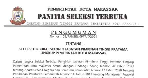 7 Jabatan Lowong Pemkot Makassar Resmi Dibuka, Catat Tanggalnya!