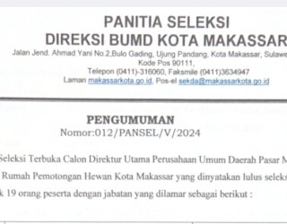 Lulus Seleksi Administrasi, 19 Nama Calon Dirut Perusda Pemkot Makassar