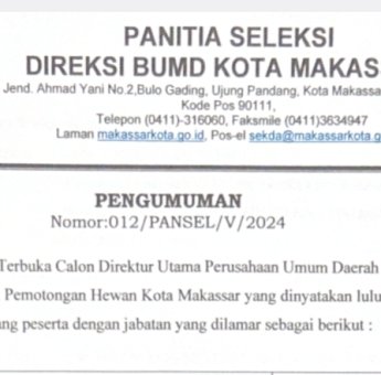 Lulus Seleksi Administrasi, 19 Nama Calon Dirut Perusda Pemkot Makassar