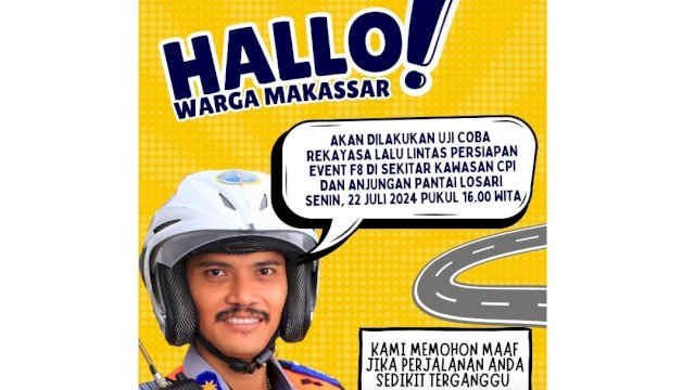Besok, Dishub Uji Coba Rekayasa Lalu Lintas di Area Event F8 Makassar