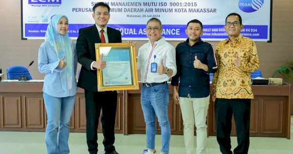 PDAM Makassar Terima Sertifikasi Sistem Manajemen Mutu 9001:2015
