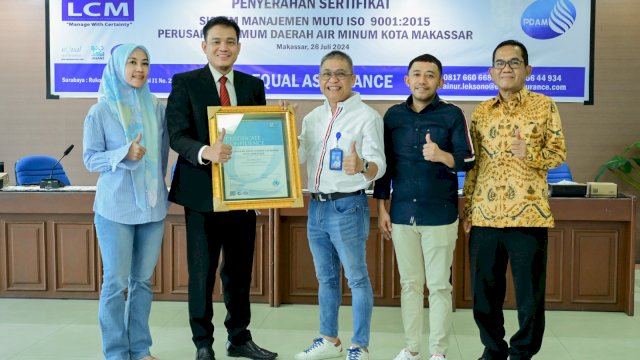 PDAM Makassar Terima Sertifikasi Sistem Manajemen Mutu 9001:2015