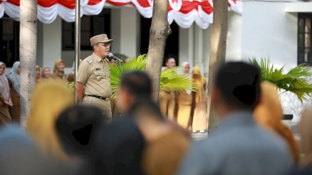 Wali Kota Makassar Moh Ramdhan Pomanto memimpin Apel Pagi di Kantor Balaikota Makassar, Senin (12/8) || istimewa