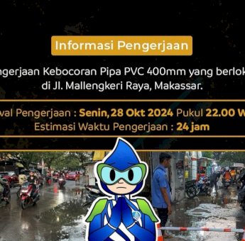 Kebocoran Pipa di Jalan Mallengkeri Akibatkan Suplai Air Bersih Terganggu di Beberapa Titik