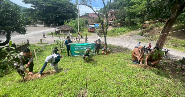 Kalla Beton Berbagi Bibit Pohon dan Sembako ke Warga Lonjoboko
