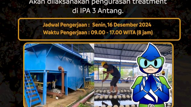 Maksimalkan Suplai Air Bersih, PDAM Bakal Kuras Kolam Treatment di IPA 3 Antang