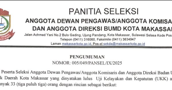 Lolos UKK, 33 Calon Direksi dan Dewas Perusda Masuk Tahap Wawancara Wali Kota