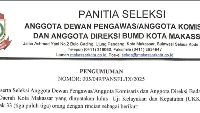 Lolos UKK, 33 Calon Direksi dan Dewas Perusda Masuk Tahap Wawancara Wali Kota
