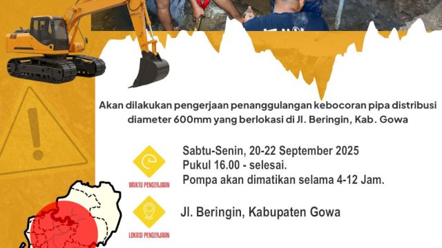 Cegah Kehilangan Air, PDAM Makassar Perbaiki Kebocoran Pipa di Jalan Beringin