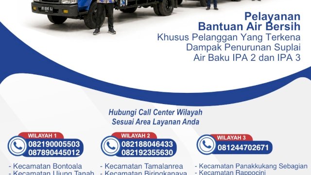PDAM Makassar Siagakan Mobil Tangki Gratis, Layani Pelanggan Terdampak Penurunan Suplai Air Baku