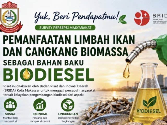 BRIDA Makassar Kaji Potensi Biodiesel dari Limbah Ikan dan Cangkang Biomassa, Libatkan Masyarakat Lewat Survei