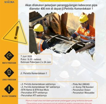 Antisipasi Kehilangan Air, PDAM Makassar Lakukan Perbaikan Pipa Distribusi 400 MM