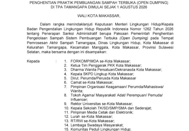 Pemkot Makassar Resmi Hentikan Open Dumping di TPA Tamangapa, Mulai 1 Agustus Hanya Terima Sampah Residu