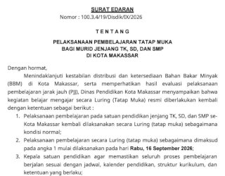 Disdik Makassar Cabut PJJ, Siswa TK-SMP Kembali Sekolah Tatap Muka 16 September