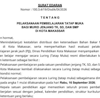 Disdik Makassar Cabut PJJ, Siswa TK-SMP Kembali Sekolah Tatap Muka 16 September