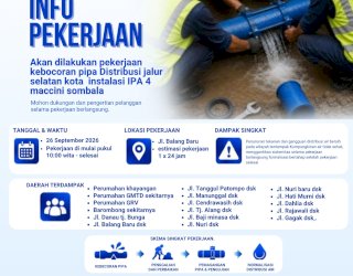 PDAM Makassar Perbaiki Kebocoran Pipa di Balang Baru, Distribusi Air Terganggu di Sejumlah Wilayah