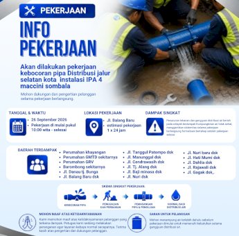 PDAM Makassar Perbaiki Kebocoran Pipa di Balang Baru, Distribusi Air Terganggu di Sejumlah Wilayah