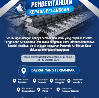 Pemadaman Listrik di IPA 5 Somba Opu, Distribusi Air PDAM Makassar Tujuh Kecamatan Terganggu&nbsp;