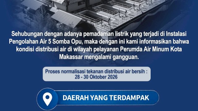 Pemadaman Listrik di IPA 5 Somba Opu, Distribusi Air PDAM Makassar Tujuh Kecamatan Terganggu&nbsp;